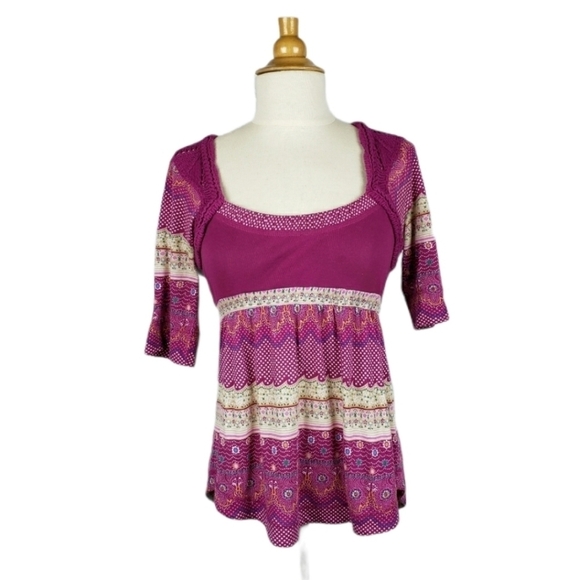 Anthro Free People Boho Sweater Knit Yoke … - Picture 1 of 9